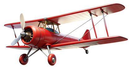 Vintage red biplane isolated on transparent background, a classic aircraft representing aviation history and the thrill of flight, perfect for retro designs