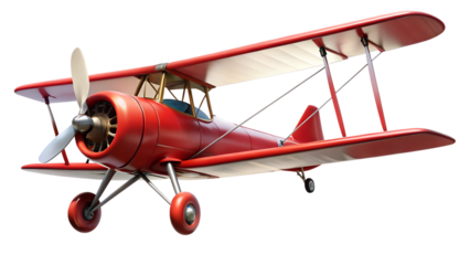 Vintage red biplane isolated on transparent background, a classic aircraft representing aviation history and the thrill of flight, perfect for retro designs