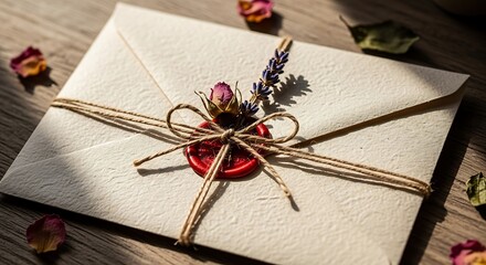 Vintage Love Letter with Red Wax Seal and Flowers.