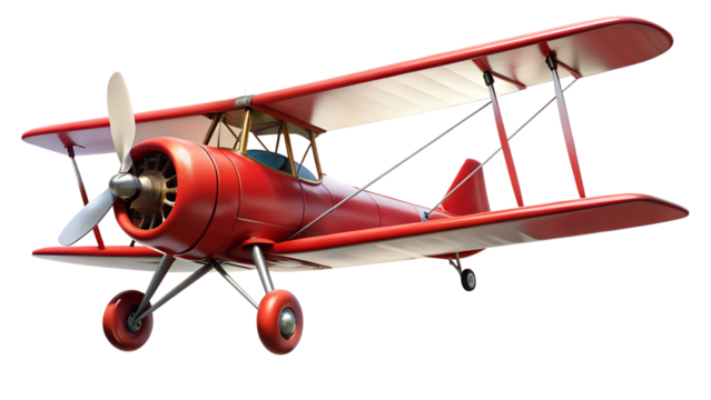 Vintage red biplane isolated on transparent background, a classic aircraft representing aviation history and the thrill of flight, perfect for retro designs
