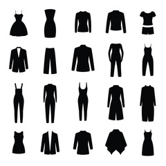 Modern Clothing Vector Icons  Minimalist Fashion Silhouette Set Featuring Dress, Suit, Coat, Jacket, T-Shirt, Pants, Jumpsuit for Apparel Branding, Digital Design & Print Ready Projects