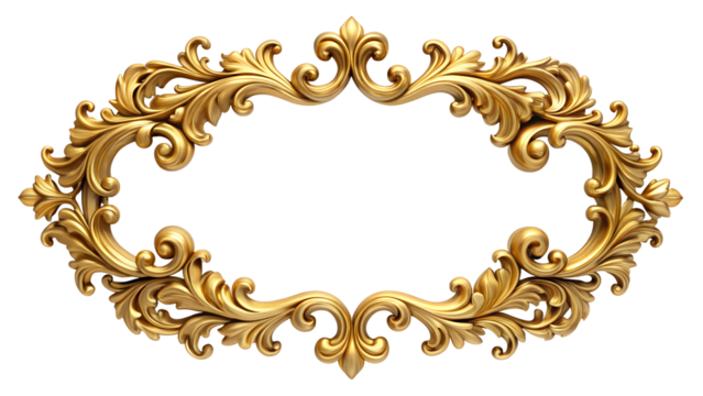 Elegant golden frame isolated on transparent background, showcasing baroque style with intricate floral details, ideal for adding a touch of sophistication and charm - Powered by Adobe