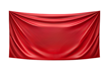 A smooth, draped red fabric banner with elegant folds and curves, isolated on transparent background, ideal for use as a background or design element