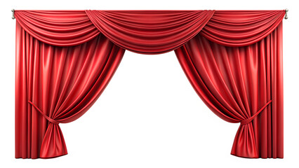 Elegant red stage curtains with swag isolated on transparent background create a dramatic and luxurious atmosphere for any performance or event