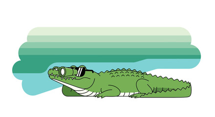 Naklejka premium Stylish Alligator With Sunglasses Relaxing Against A Gradient Background