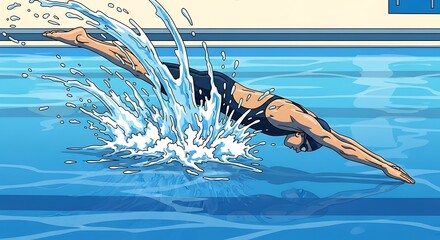 Swimmer Diving into Pool.