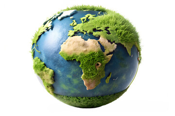 Green planet earth with grass and water isolated on transparent background representing environmental conservation and sustainable development concept