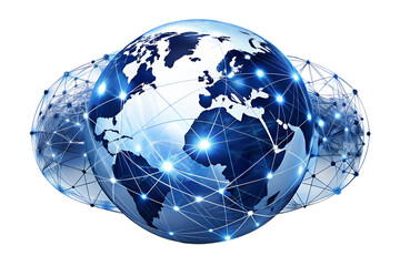 Global internet connection concept isolated on transparent background worldwide network with globe, dots and lines digital communication and technology