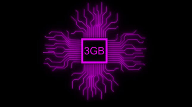Neon Purple Circuit Board With 3 G B Text Glowing On Black Background Abstract Technology Concept video