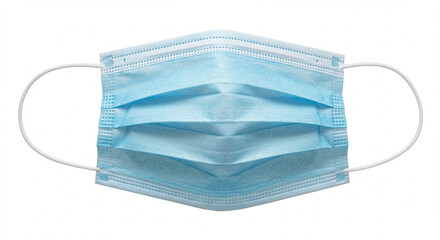 High-Resolution Image of a Light Blue Disposable Face Mask with Elastic Ear Loops, Isolated on White Background.  Perfect for medical, healthcare, safety, and pandemic-related designs.  The image s...