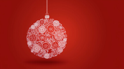 Red  Christmas ball made from interlocking gears, isolated on red background.