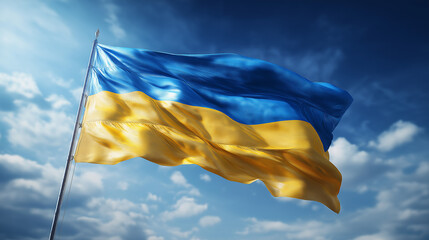 flag of ukraine with clouds at sunny day 