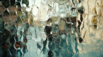 Abstract blurred city view through textured glass surface.