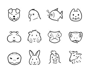 Icon sheet with animals. The outline icons are well scalable and editable. Contrasting elements are good for icons, signs, different backgrounds and displays. EPS10.