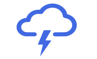 Blue cloud and lightning bolt icon on black background