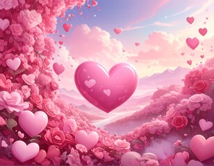 Heart-filled, pink landscape