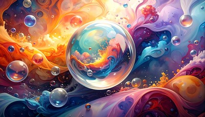 Colorful abstract sphere in swirling liquid