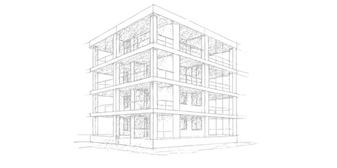 Architectural sketch of a residential house design.  3d, model, vector, structure, new, city, architect, engineering