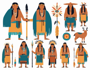 Old Native American Man Images vector isolated on white background.
