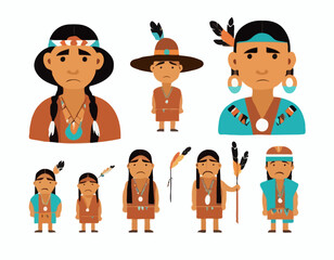 Old Native American Man Images vector isolated on white background.