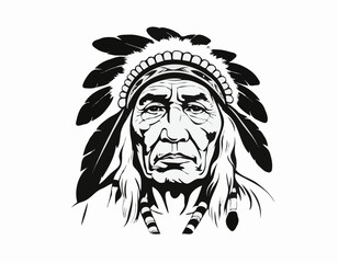 Old Native American Man Images vector isolated on white background.