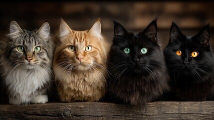 Kittens Cute Adorable Pets Playful Fluffy Group of Baby Cats Sitting Together on Wooden Surface with Cozy Warm Background