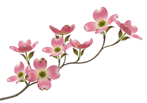Delicate pink dogwood blossoms on a branch isolated on transparent background - Powered by Adobe