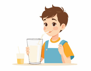 Cute little boy with glass of milk drink image vector isolated on white background.