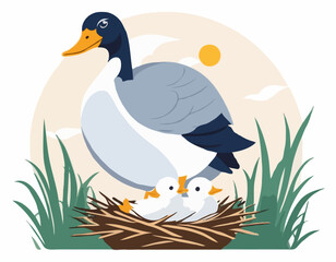 Mother Goose Protecting Young Nest Image vector isolated on white background.