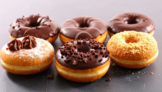 Assortment of glazed and frosted donuts - Powered by Adobe