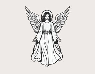 Silhouette Guardian Angel illustration Images Vector isolated on white background.
