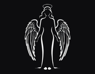 Silhouette Guardian Angel illustration Images Vector isolated on white background.