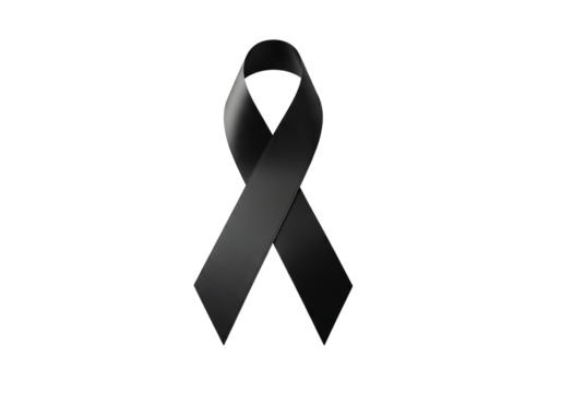 Symbol of mourning and remembrance a black ribbon isolated on transparent background