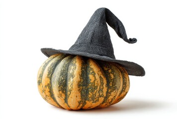 Halloween pumpkin in the hat isolated on white background