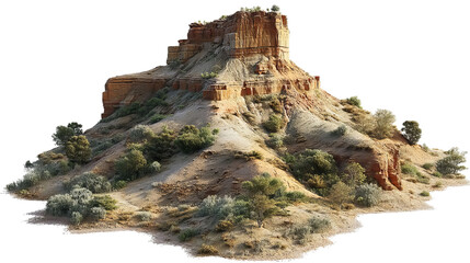 PNG of Majestic red rock formation surrounded by green vegetation, showcasing nature's beauty in a serene landscape.
