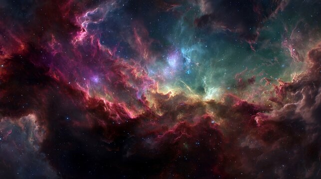 A breathtaking view of a vibrant and colorful cosmic nebula in the vastness of deep space, with glowing gas clouds and distant stars.