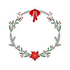 Christmas wreaths made of branches, leaves, berries and ribbons