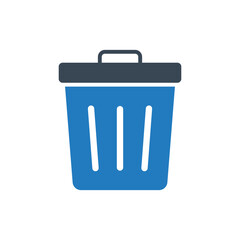 blue garbage can or trash bin, a symbol for recycle, delete, and waste management.