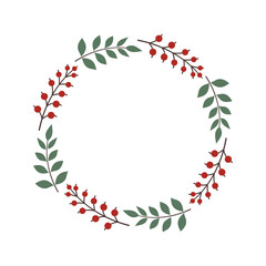 Christmas wreaths made of branches, leaves, berries and ribbons