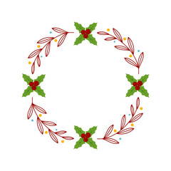 Christmas wreaths made of branches, leaves, berries and ribbons