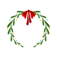 Christmas wreaths made of branches, leaves, berries and ribbons