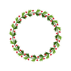 Christmas wreaths made of branches, leaves, berries and ribbons