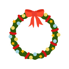Christmas wreaths made of branches, leaves, berries and ribbons