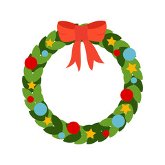 Christmas wreaths made of branches, leaves, berries and ribbons