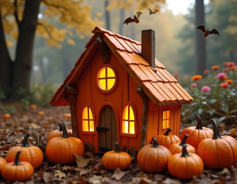 halloween pumpkins and a house