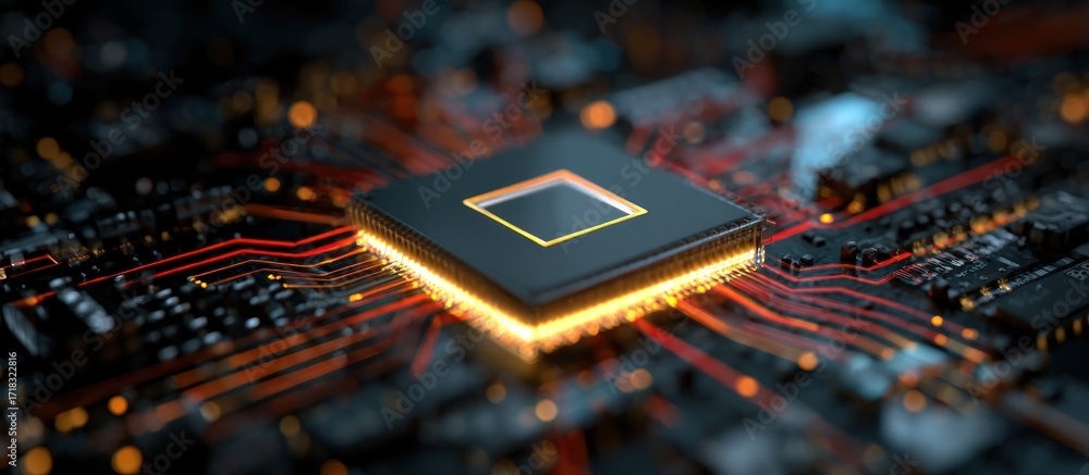 Poster illuminated cpu microchip: a close-up of advanced technology