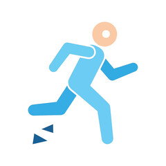 A modern, flat design icon of a blue human figure running fast, with motion trails indicating speed.