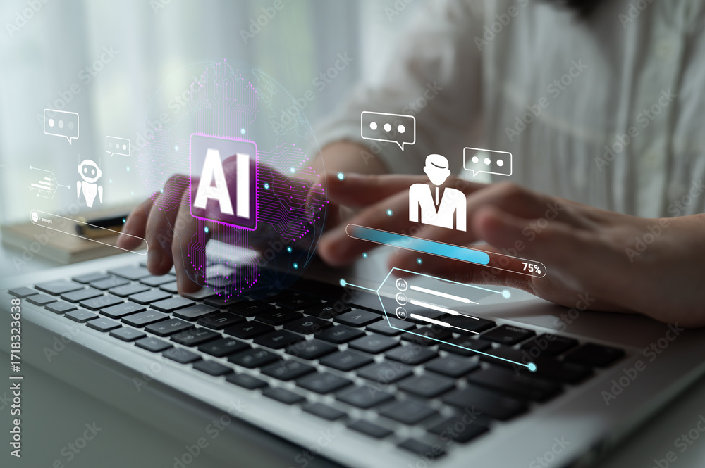 Poster an ai chatbot for global customer service and communication. a concept of a smart assistant interact