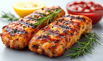 Grilled fish fillets with rosemary and tomato sauce