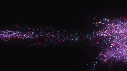 A vibrant trail of neon dust particles and glowing specks sweeps across, making a dazzling abstract background for motion graphics. 3d render animation. - Powered by Adobe